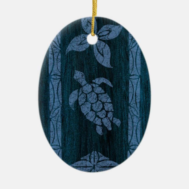 Samoan Tapa Hawaiian Faux Wood Surfboard Ceramic Ornament (Front)