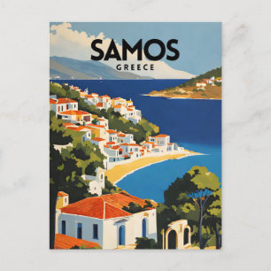 Samos Greece Retro Travel Poster Postcard