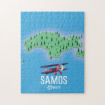 Samos Greek Island map Jigsaw Puzzle<br><div class="desc">Samos Greek Island map with a beautiful old vintage style red bi plane.</div>