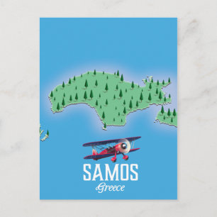 Samos Greek Island map Postcard