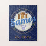 Samos island in Greece retro vintage vacation Jigsaw Puzzle<br><div class="desc">Samos with columns vintage souvenir for island vacation in Greece. Samos with retro olive design as a souvenir for Aegean or Sporades. Lifestyle for Greek Backpackers and Greek Island Trip. Samos in Greece vintage olive souvenir. Samos Mediterranean island design for travel and vacations in the Mediterranean Sea and Aegean Sea...</div>