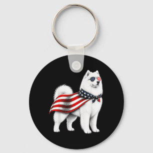 Samoyed 4th Of July Aamerican Flag Dog Patriotic Key Ring