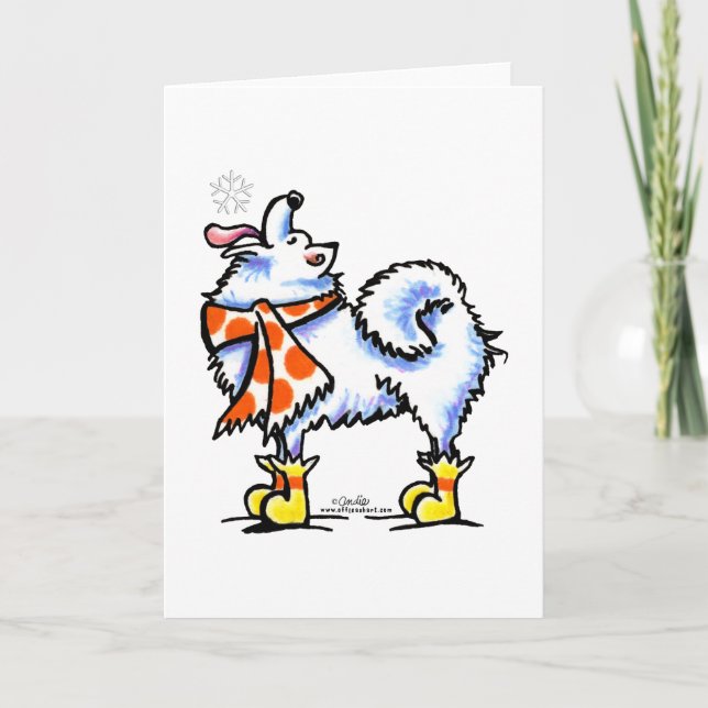 Samoyed American Eskimo Dog Snowflake Holiday Card (Front)