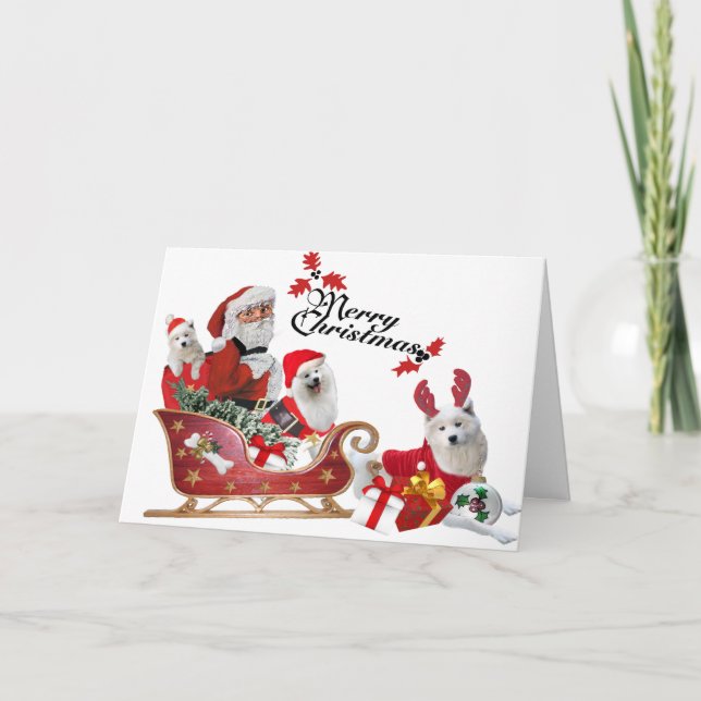Samoyed and Santa in Sleigh cards (Front)