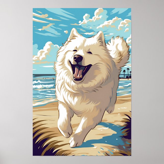 Samoyed at the beach poster (Front)