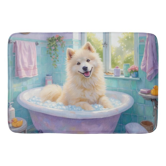 Samoyed Bath Time Fluffy Bathroom Decor Mat (Front)