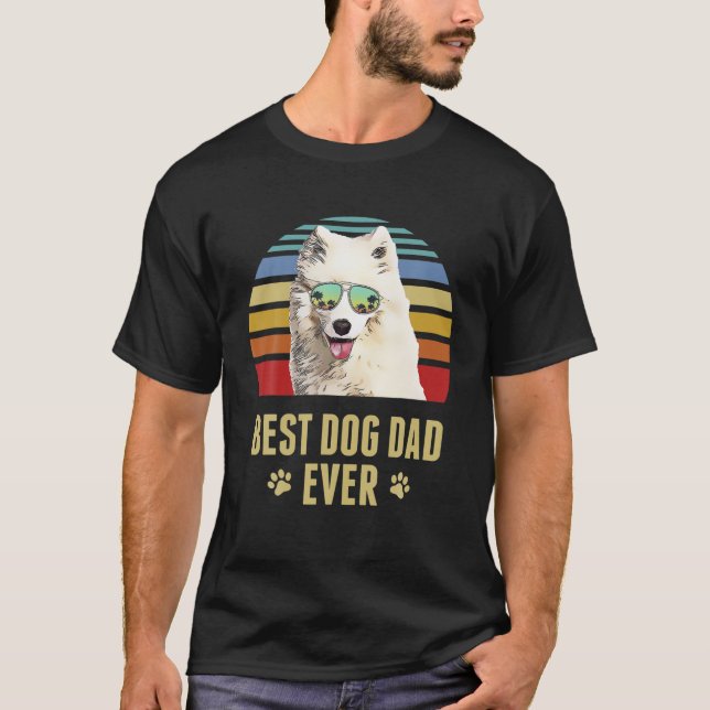 Samoyed Best Dog Dad Ever Retro Sunset T-Shirt (Front)
