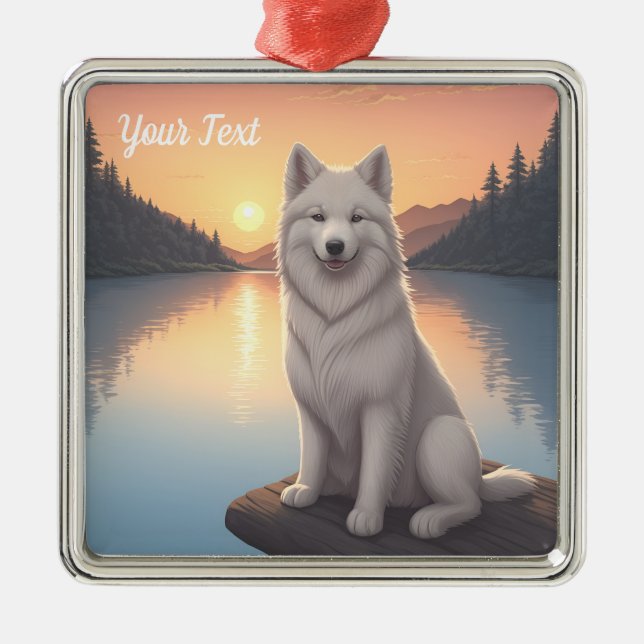 Samoyed by Lake Metal Ornament (Front)