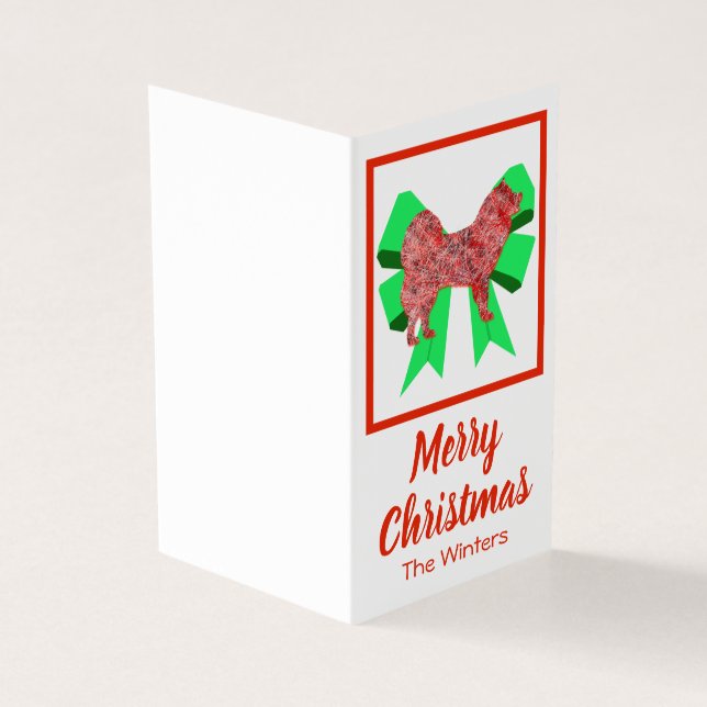 Samoyed Christmas Dog & Green Bow Gift Tag (Outside)