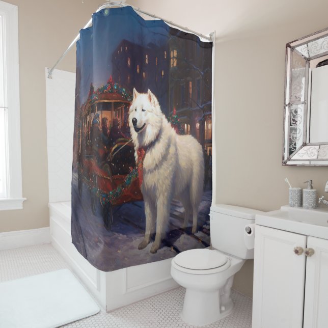 Samoyed Christmas Festive Season  Shower Curtain (In Situ)