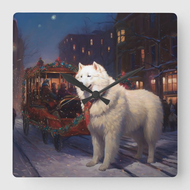 Samoyed Christmas Festive Season  Square Wall Clock (Front)