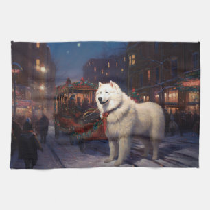Samoyed Christmas Festive Season Tea Towel