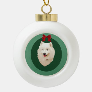 Samoyed Christmas Holiday Ornament;Unsigned Ceramic Ball Christmas Ornament