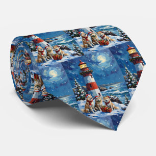 Samoyed Christmas Lighthouse Holiday Tie
