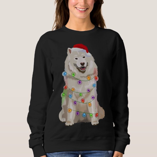 Samoyed Christmas Lights Xmas Dog Lover Santa Hat Sweatshirt (Front)
