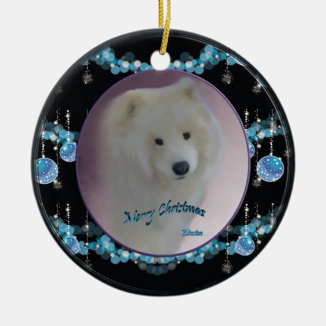 Samoyed Christmas Round Ornament (mini-portrait) (Front)