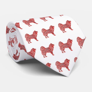 Samoyed Christmas Snow Dog Silhouette White Neck Tie
