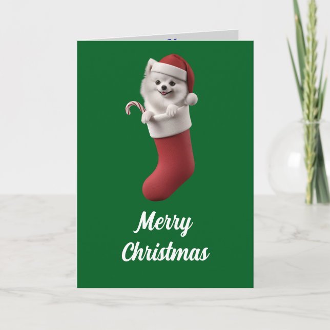 Samoyed Christmas Stocking Card (Front)