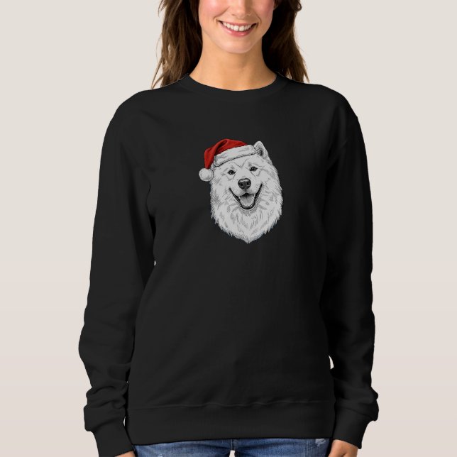 Samoyed Christmas Sweatshirt–Hand-Drawn Santa Dog Sweatshirt (Front)