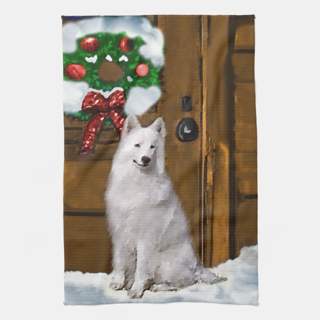 Samoyed Christmas Tea Towel (Vertical)