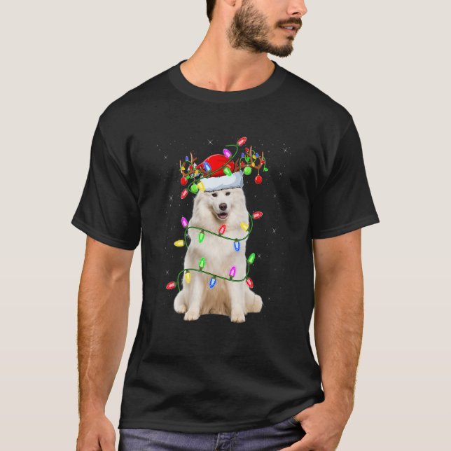 Samoyed Christmas Tree Light Pajama Dog Xmas T-Shirt (Front)