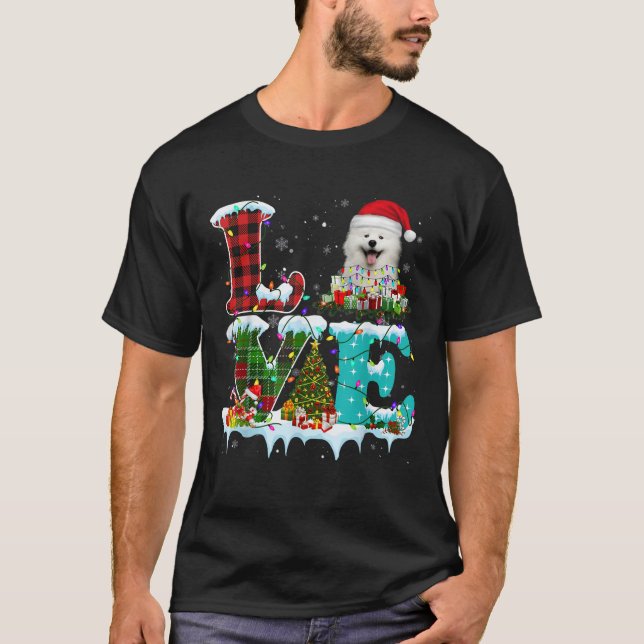 Samoyed Christmas Tree Lights Santa Dog Xmas T Shi T-Shirt (Front)