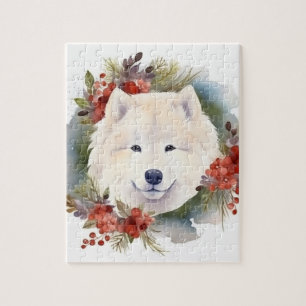 Samoyed Christmas Wreath Festive Pup Jigsaw Puzzle
