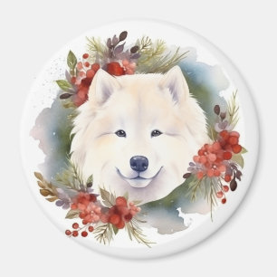 Samoyed Christmas Wreath Festive Pup  Magnet