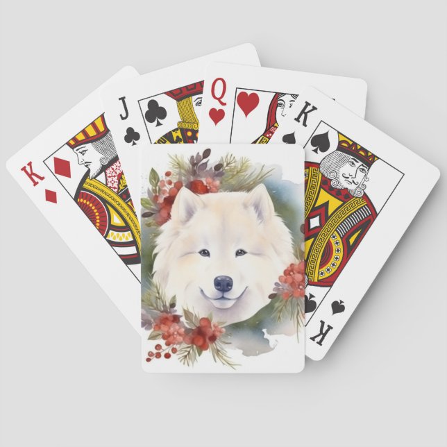 Samoyed Christmas Wreath Festive Pup  Playing Cards (Back)