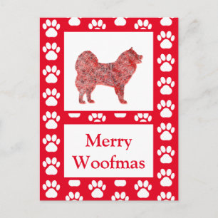 Samoyed Cut Dog Silhouette Red Merry Christmas Postcard