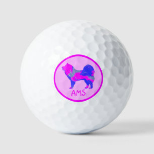 Samoyed Cute Pink Dog Silhouette Monogram Golf Balls