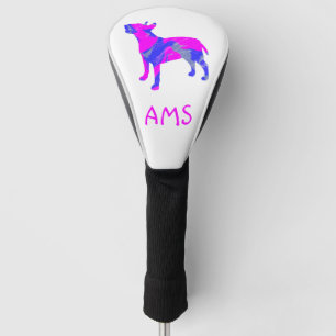 Samoyed Cute Pink Dog Silhouette Monogram Golf Head Cover
