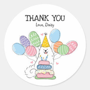 Samoyed Dog Birthday Party Favor Tags Sticker