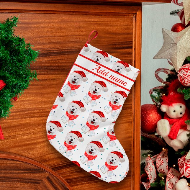 Samoyed Dog Breed Christmas Stars Small Christmas Stocking (Creator Uploaded)