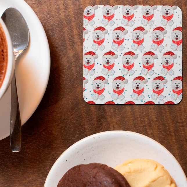 Samoyed Dog Breed Christmas Stars Square Paper Coaster (Creator Uploaded)