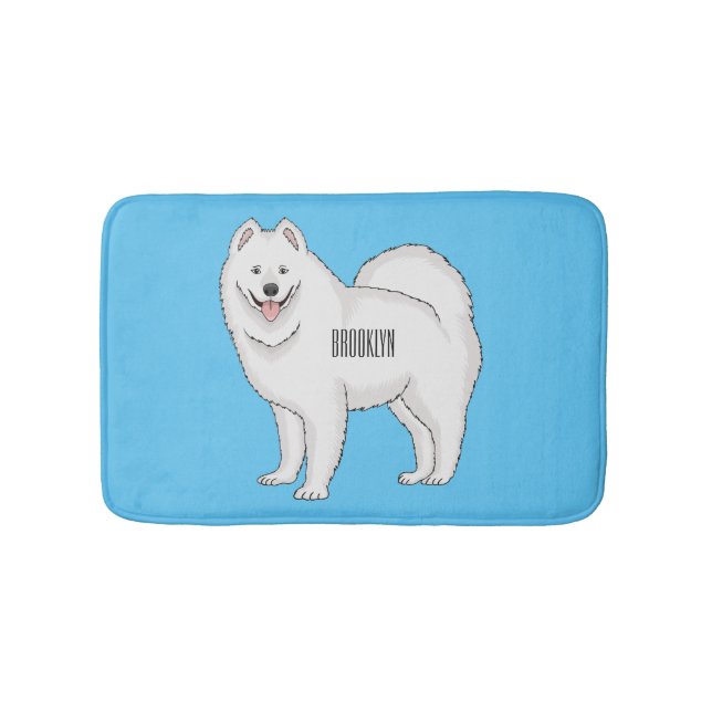 Samoyed dog cartoon illustration bath mat (Front)
