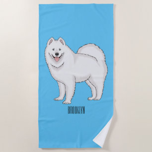 Samoyed dog cartoon illustration  beach towel