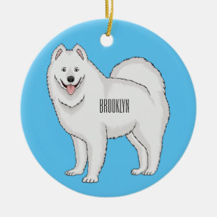 Samoyed dog cartoon illustration ceramic ornament