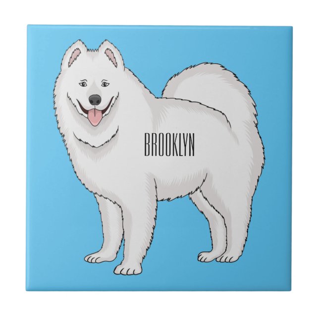 Samoyed dog cartoon illustration  ceramic tile (Front)