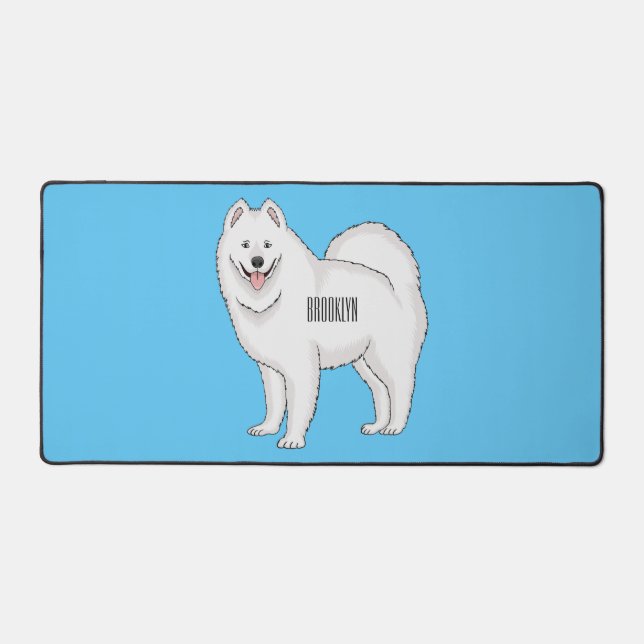 Samoyed dog cartoon illustration desk mat (Front)