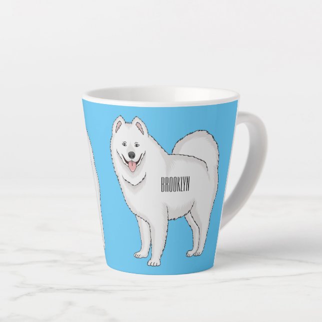 Samoyed dog cartoon illustration latte mug (Right Angle)