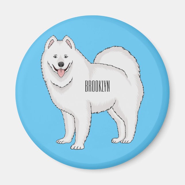 Samoyed dog cartoon illustration magnet (Front)