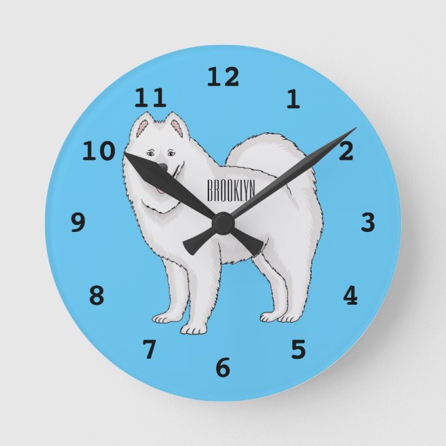 Samoyed dog cartoon illustration round clock (Front)