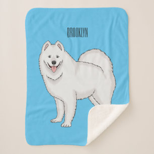 Samoyed dog cartoon illustration sherpa blanket