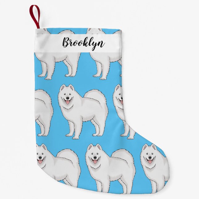 Samoyed dog cartoon illustration small christmas stocking (Front)