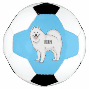 Samoyed dog cartoon illustration soccer ball