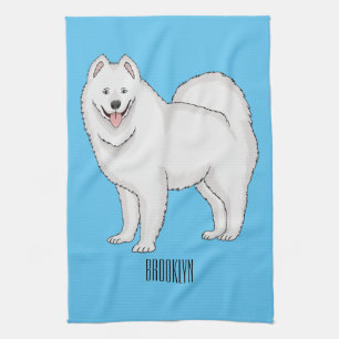 Samoyed dog cartoon illustration tea towel