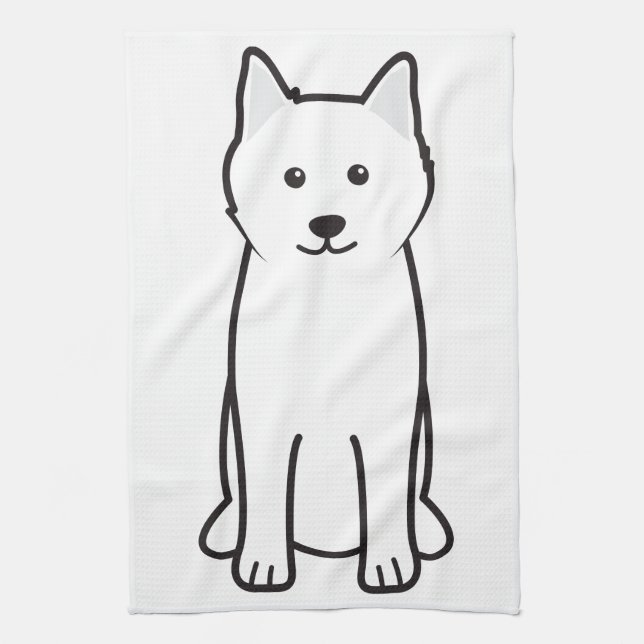 Samoyed Dog Cartoon Tea Towel (Vertical)