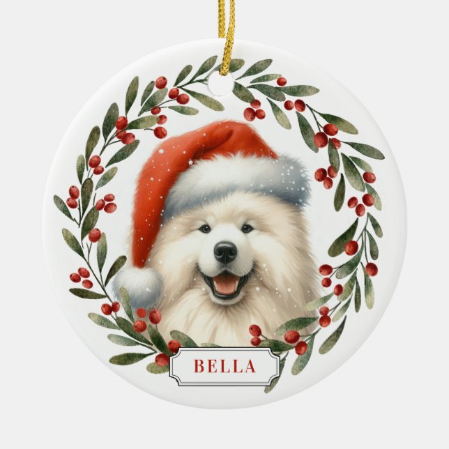 Samoyed Dog Ceramic Circle Ornament (Front)