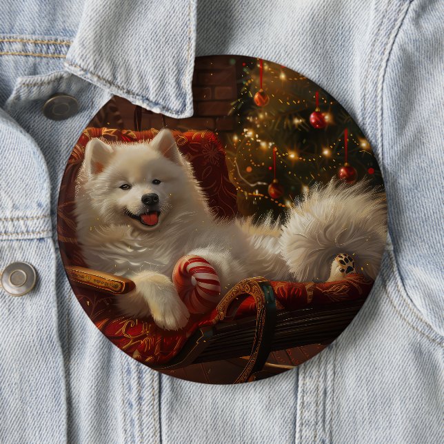 Samoyed Dog Christmas Festive  6 Cm Round Badge (In Situ)